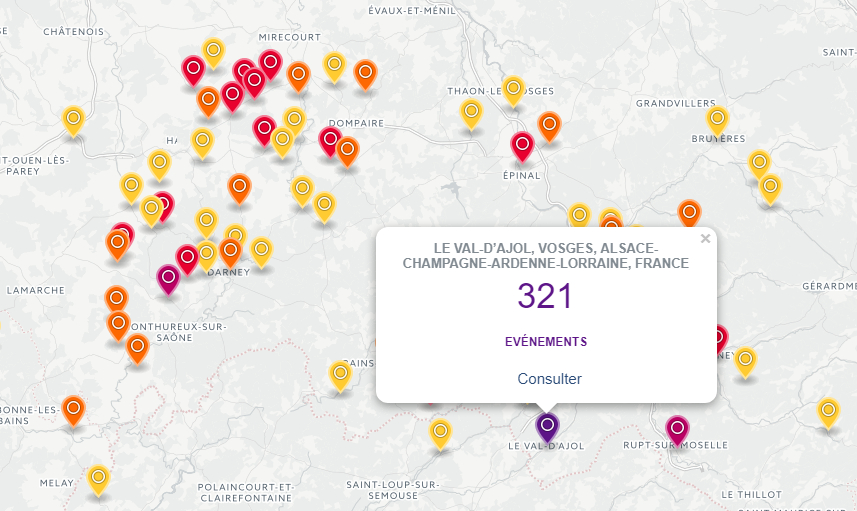 recherche dans les communes sur la carte