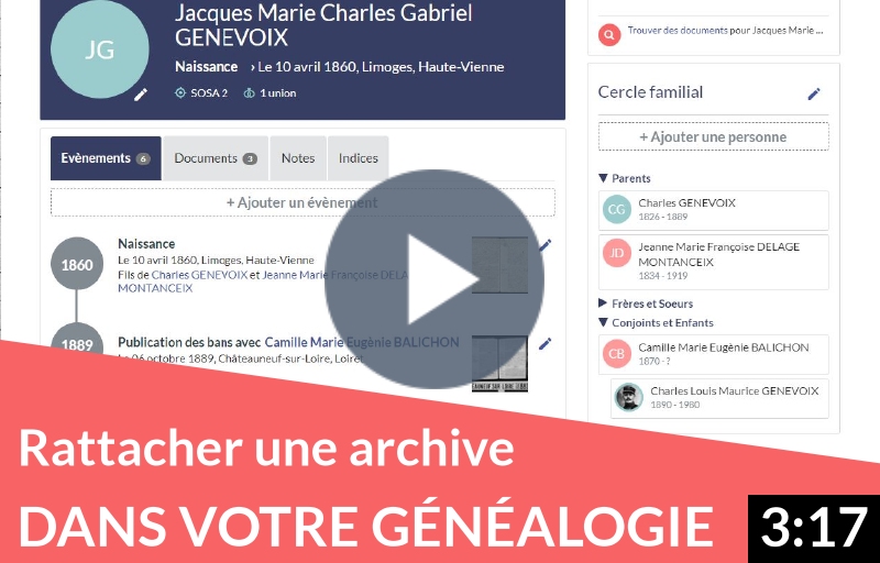 Rattacher une archive ou un relevé dans votre généalogie