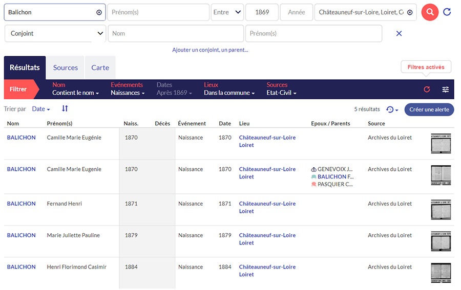 Recherches de naissances