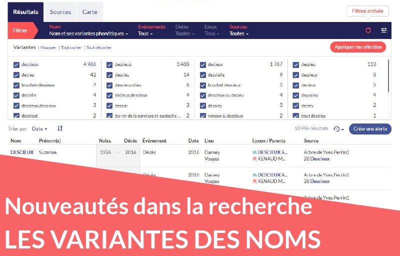 Des nouveautés dans la recherche par variantes