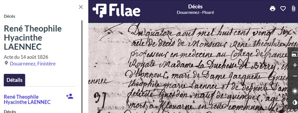 acte de décès de René Laennec 