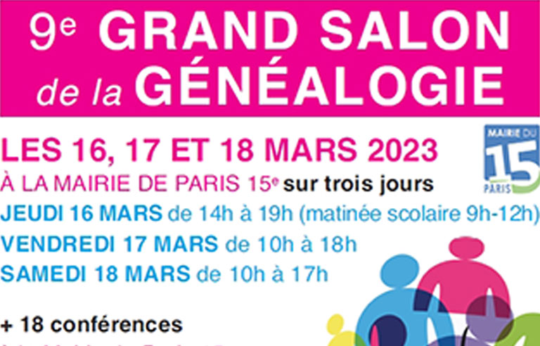 9e salon de généalogie à Paris du 16 au 18 mars 2023