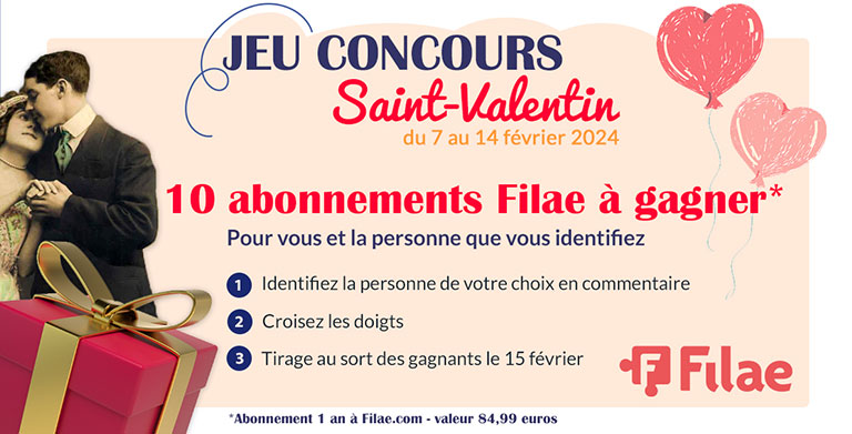 Jeu concours Facebook Saint-Valentin : Gagnez 1 an d’abonnement à Filae.com