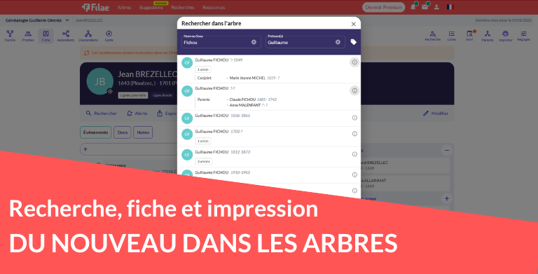 Du nouveau dans l’arbre : recherche, fiche et impression
