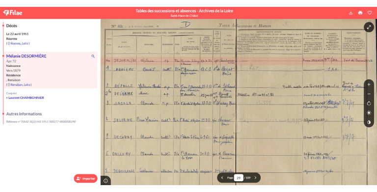 Tables de successions et absences indexées nominativement