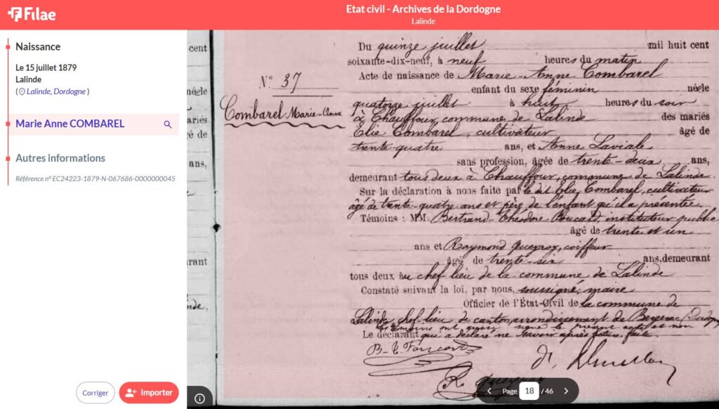 Acet de naissance en Dordogne