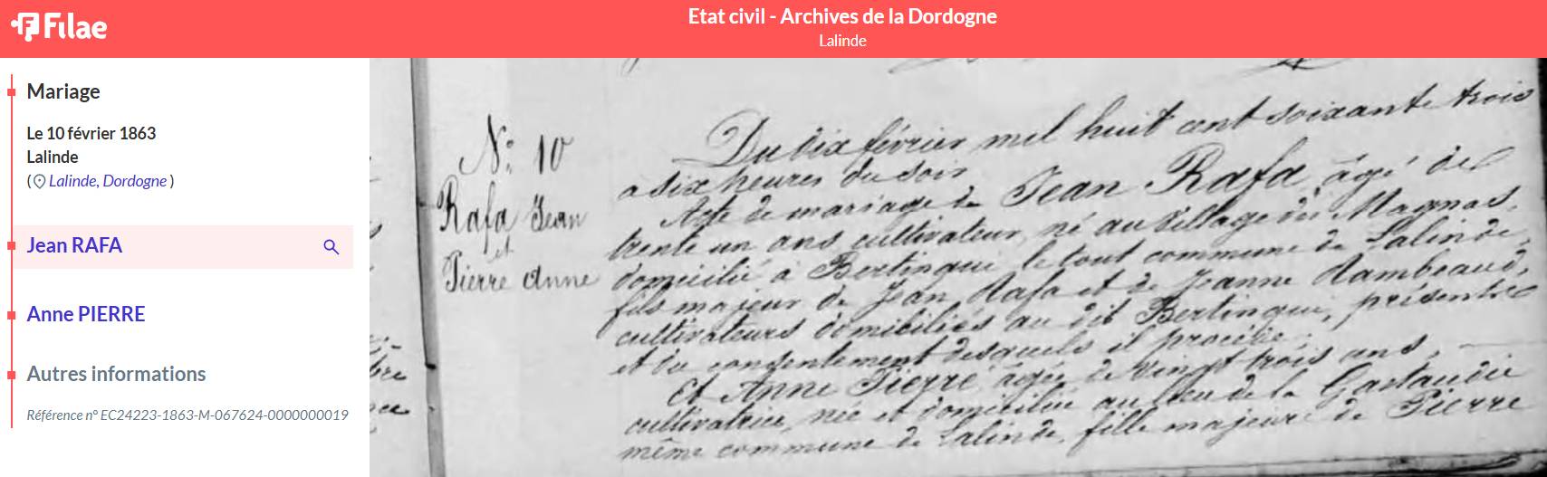 Acte d'état civil de 1863
