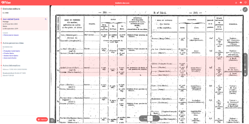 Exemple de registre du Bulletin des lois du XIXe siècle pour la généalogie avec une pension